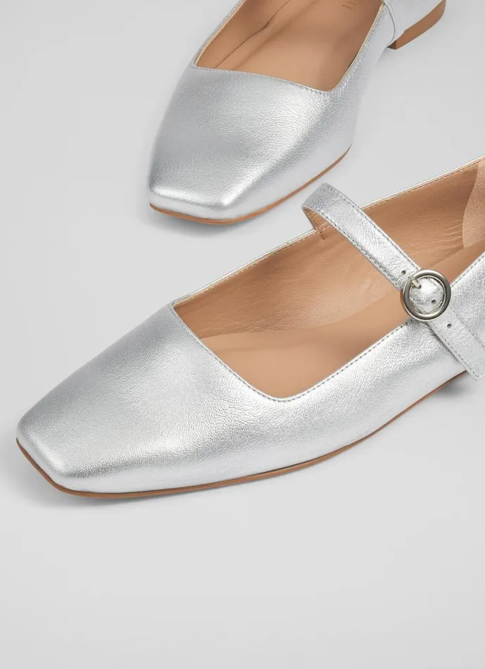 LKBennett Flats Willow Silver Leather Mary Jane Flats 8211 Women LKBennett Flats Willow Silver Leather Mary Jane Flats 8211 Women