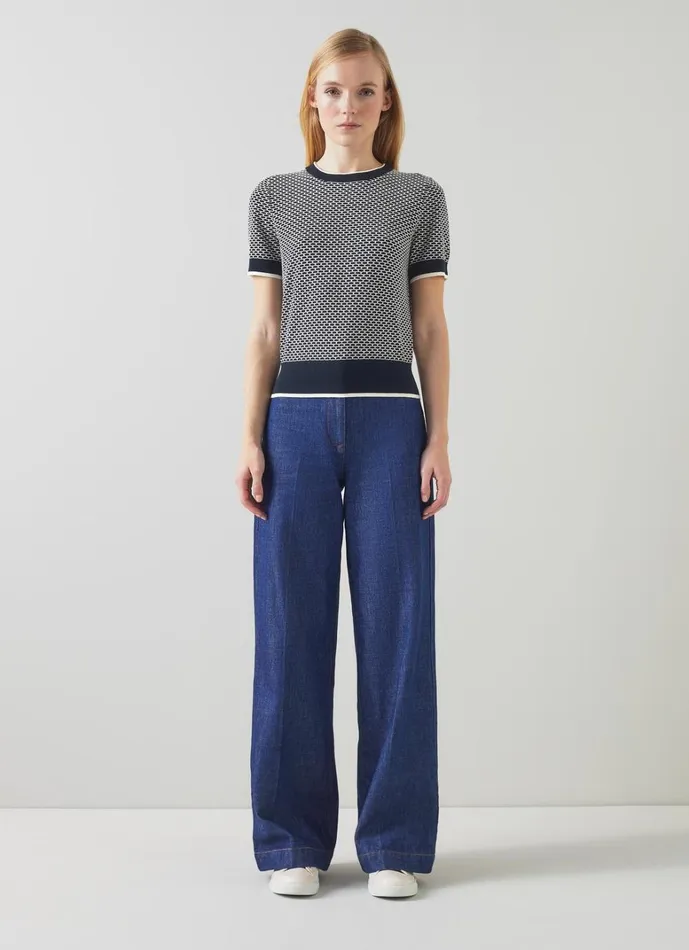 LKBennett Knitwear Honey Blue CottonMerino Blend Waffle Knit Top 8211 Women