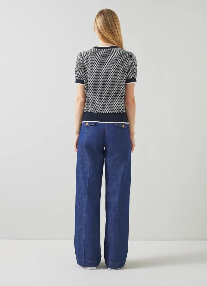 LKBennett Knitwear Honey Blue CottonMerino Blend Waffle Knit Top 8211 Women