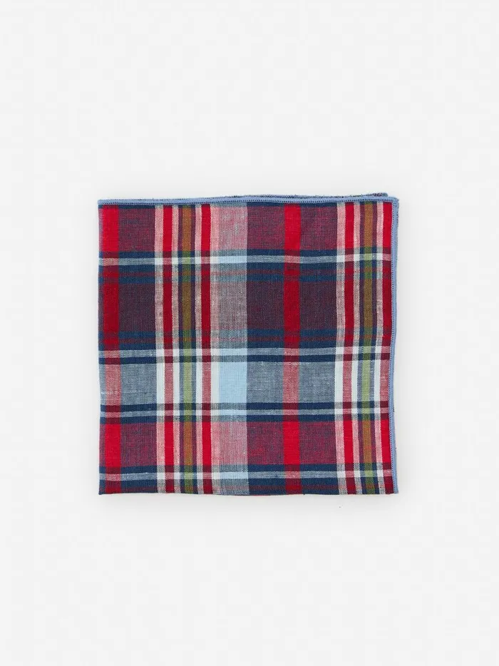 Linen Pocket Square In Plaid Redmulti Men JMcLaughlin Pocket Squares