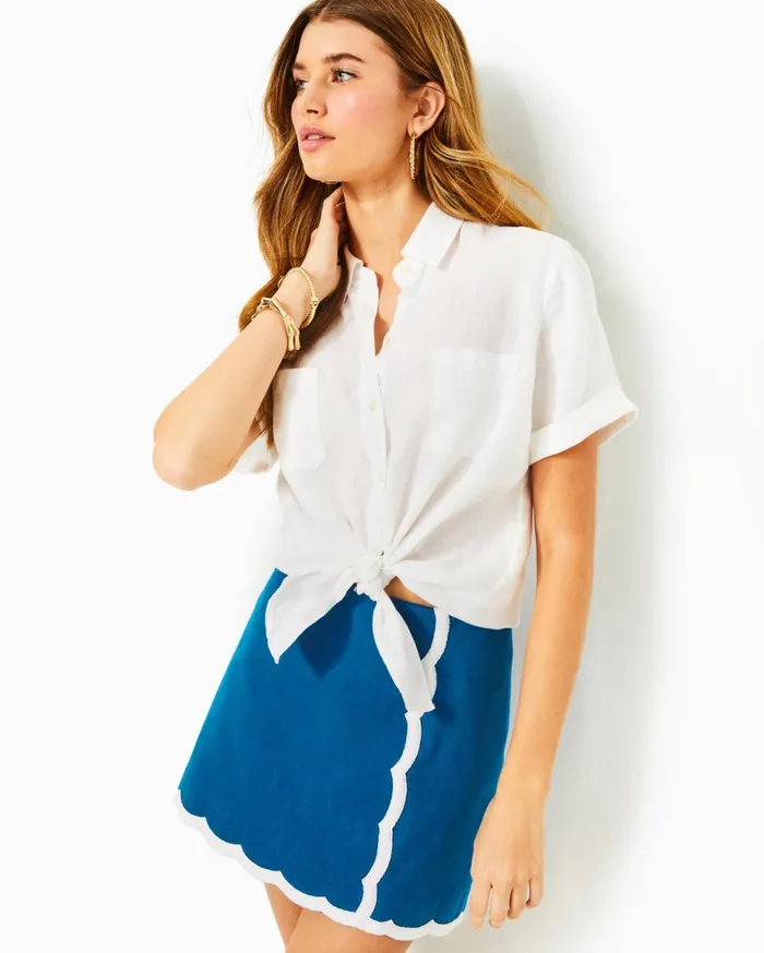 Lynnie Button Down Linen Top Hydra Blue X Resort White Women Lilly Pulitzer Tops Lynnie Button Down Linen Top Hydra Blue X Resort White Women Lilly Pulitzer Tops