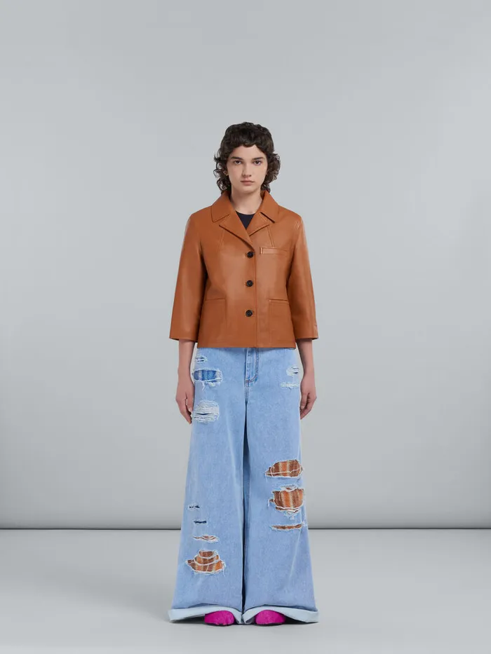 Marni Brown Nappa Leather Jacket Women Coats and Jackets