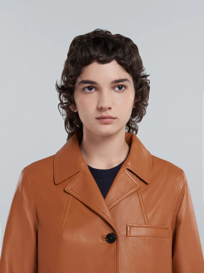 Marni Brown Nappa Leather Jacket Women Coats and Jackets