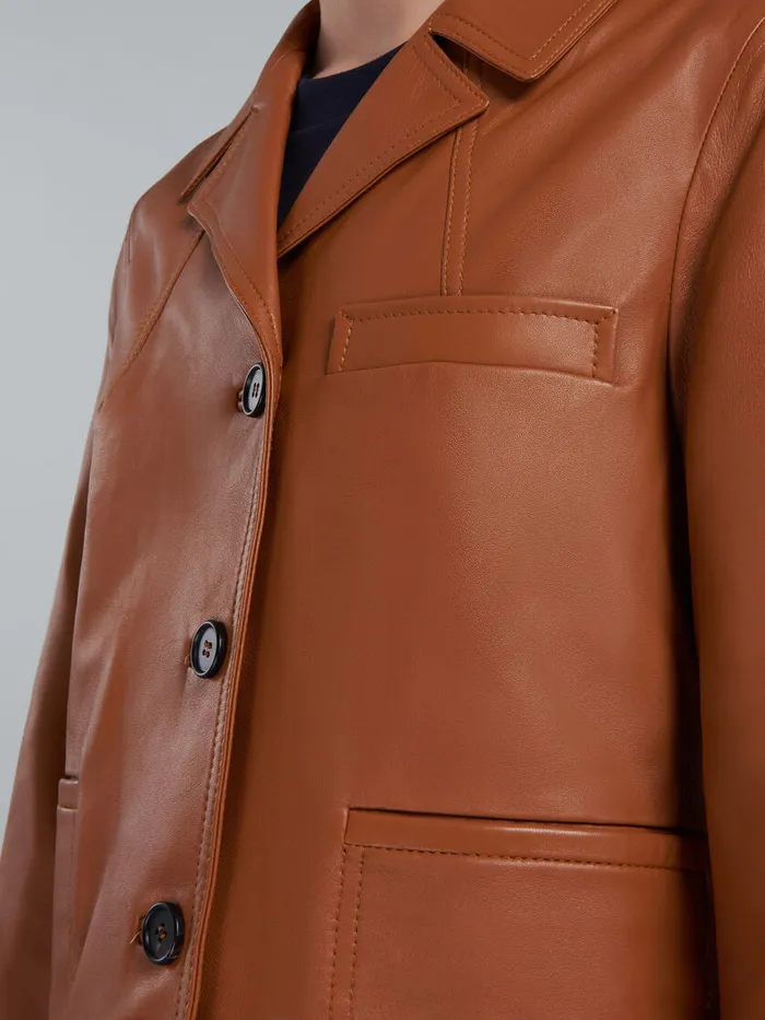 Marni Brown Nappa Leather Jacket Women Coats and Jackets