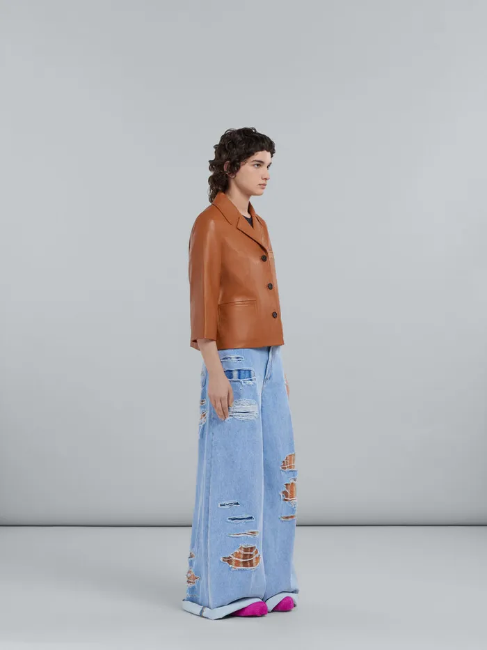Marni Brown Nappa Leather Jacket Women Coats and Jackets