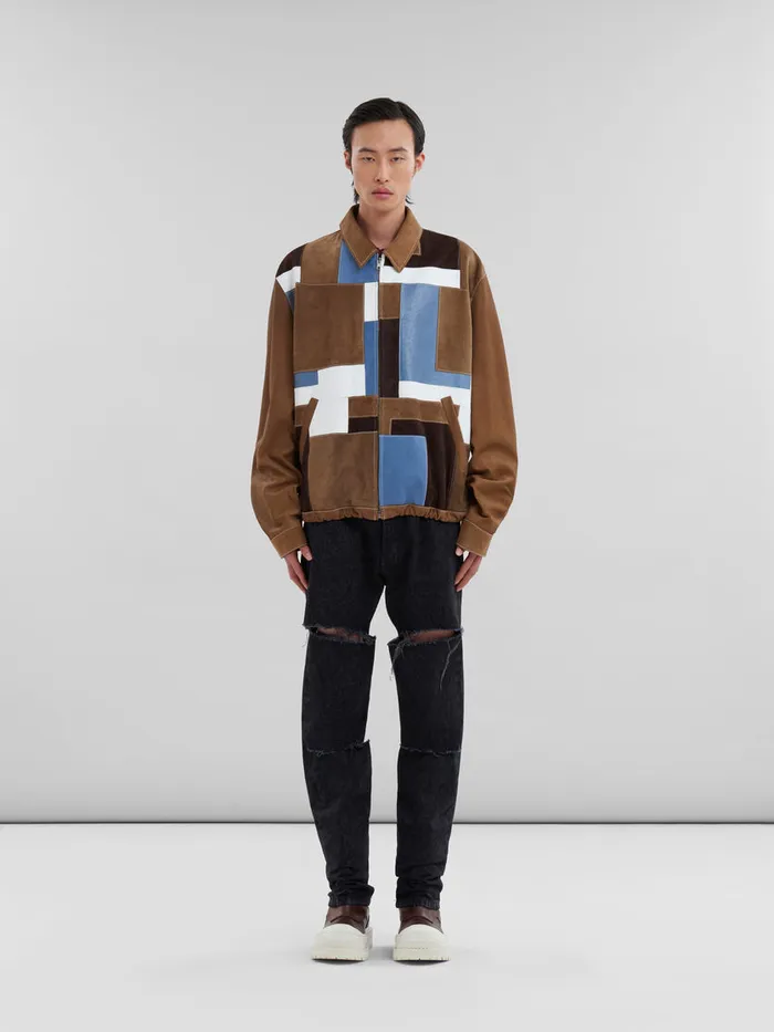 Marni Brown Suede And Leather Patchwork Jacket Men Coats and Jackets