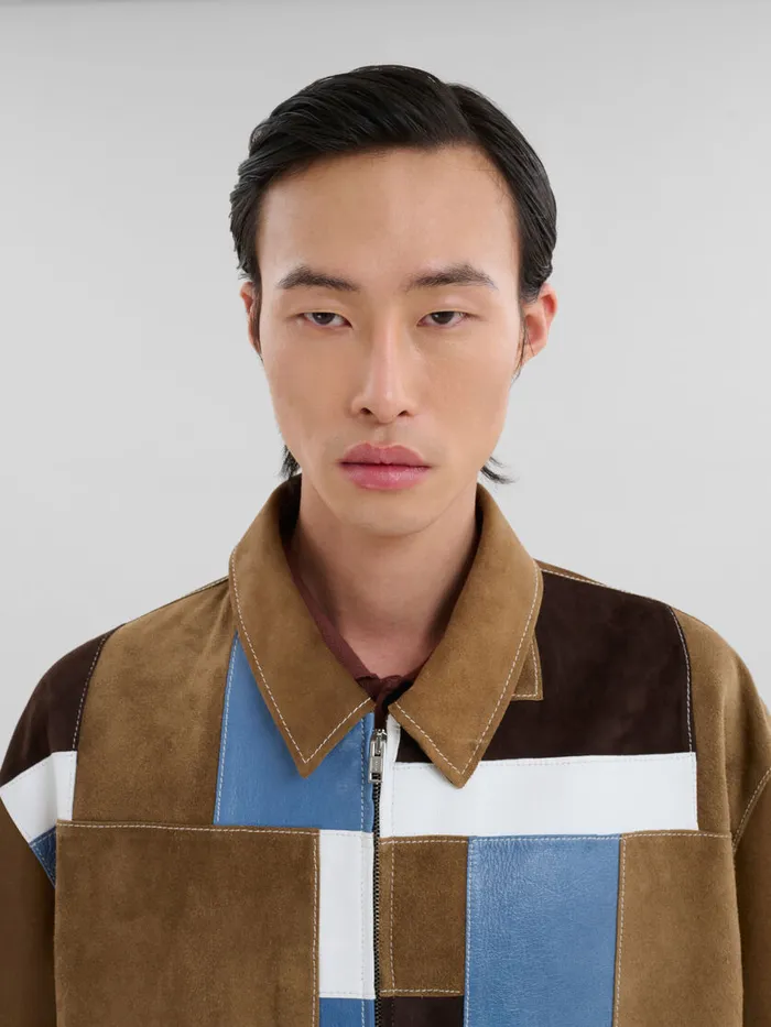 Marni Brown Suede And Leather Patchwork Jacket Men Coats and Jackets