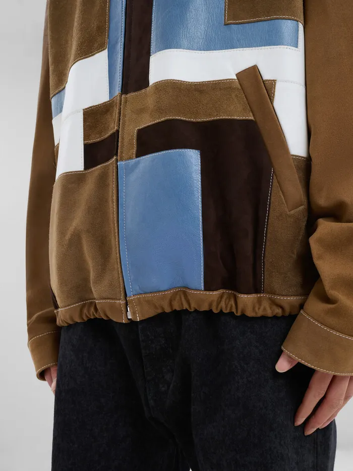 Marni Brown Suede And Leather Patchwork Jacket Men Coats and Jackets