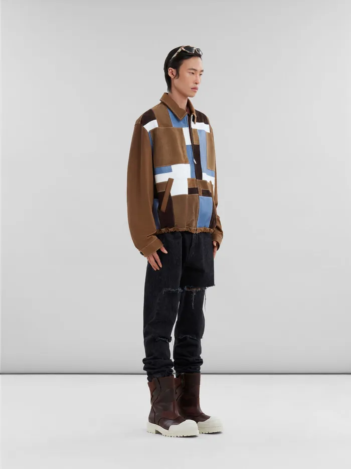 Marni Brown Suede And Leather Patchwork Jacket Men Coats and Jackets