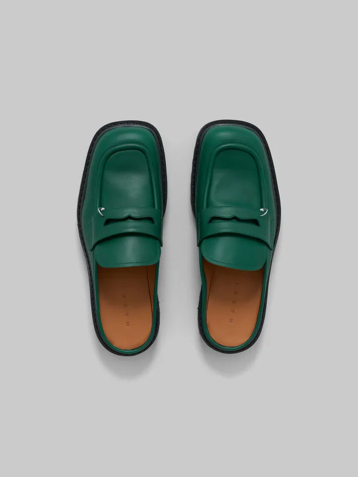 Marni Green Leather Piercing 20 Chunky Sabot Loafer Men Lace Up and Loafers