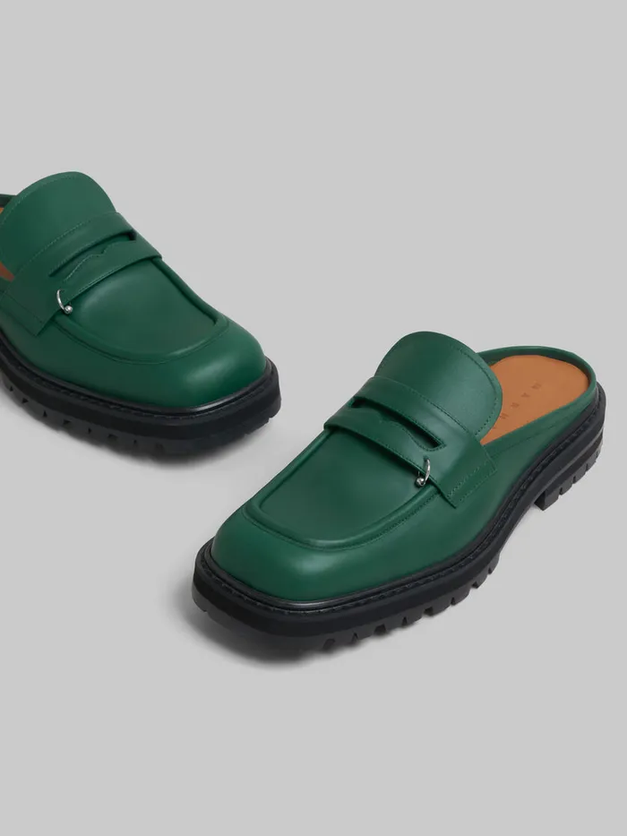 Marni Green Leather Piercing 20 Chunky Sabot Loafer Men Lace Up and Loafers