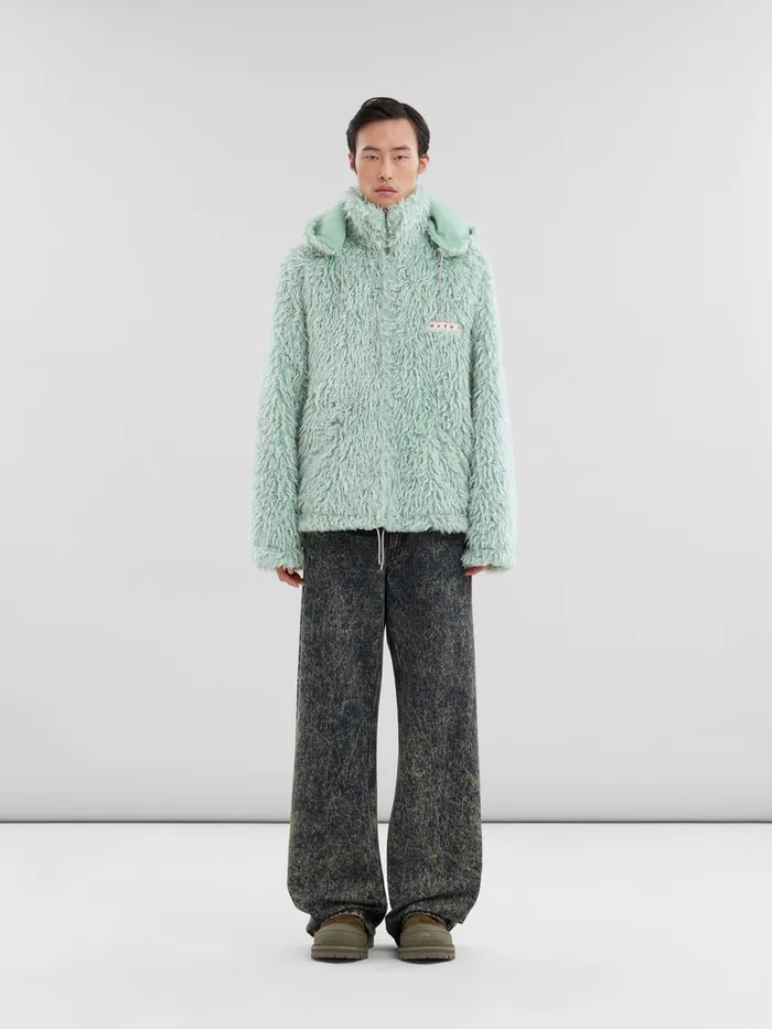 Marni Green Shaggy Jacket With Detachable Hood Men Coats and Jackets