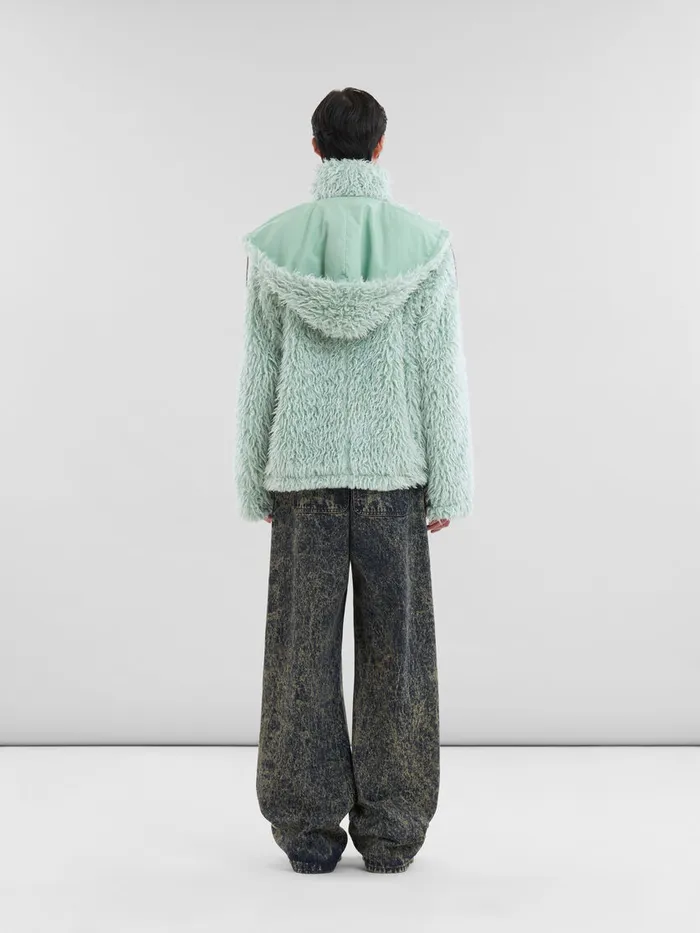 Marni Green Shaggy Jacket With Detachable Hood Men Coats and Jackets