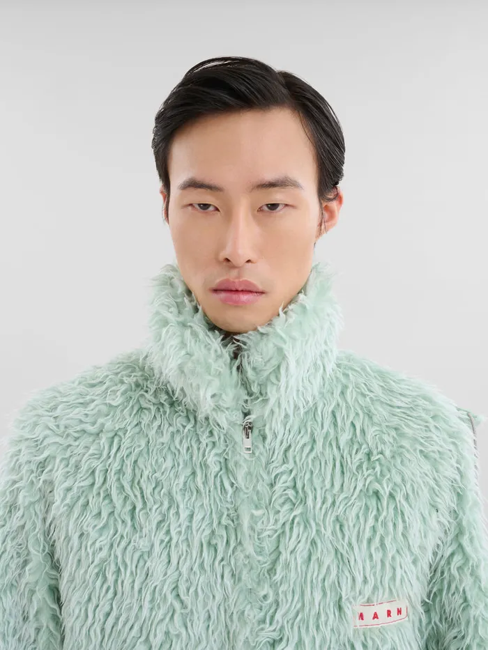 Marni Green Shaggy Jacket With Detachable Hood Men Coats and Jackets