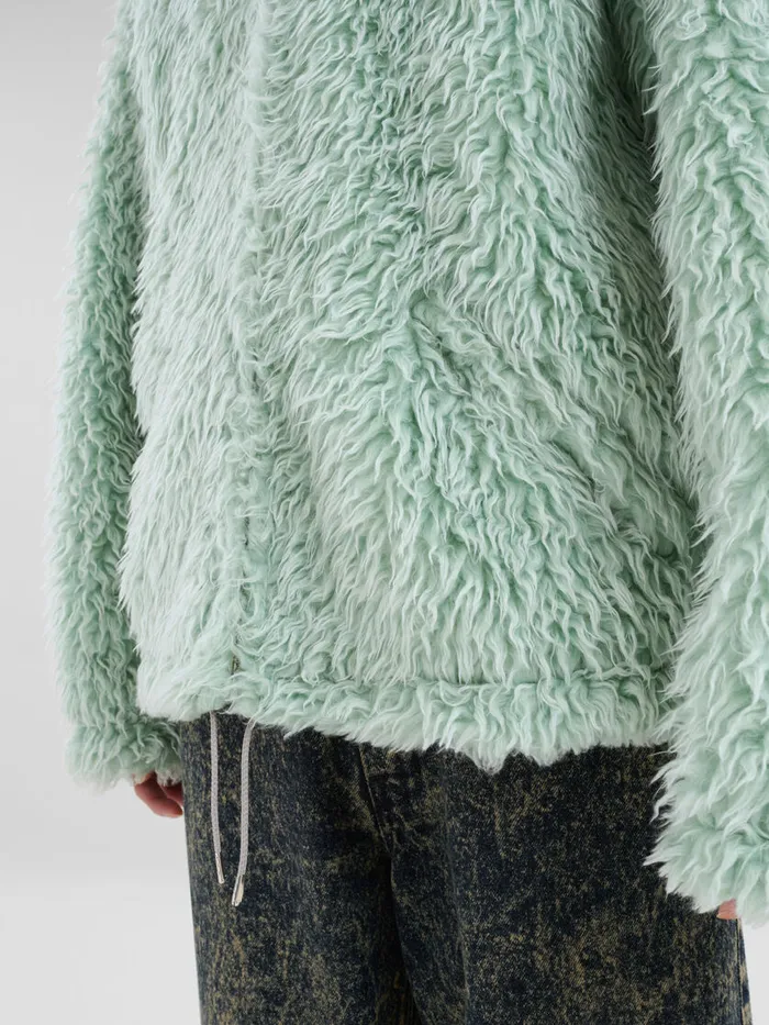 Marni Green Shaggy Jacket With Detachable Hood Men Coats and Jackets