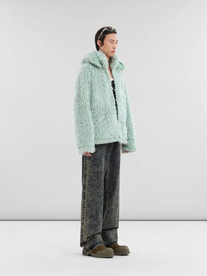 Marni Green Shaggy Jacket With Detachable Hood Men Coats and Jackets