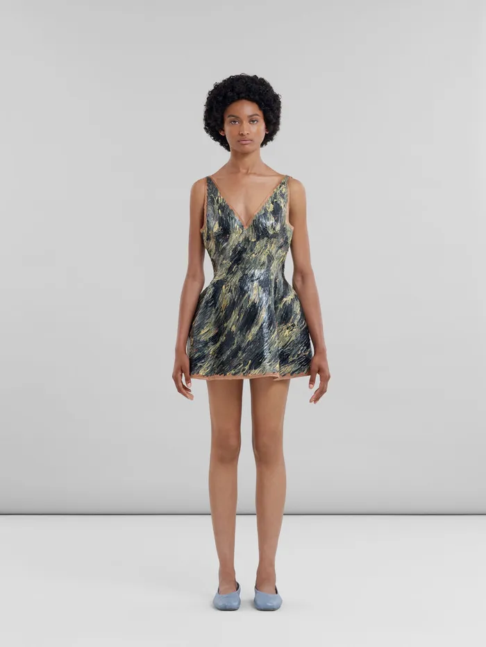 Marni Grey Handpainted Duchesse Corset Dress Women Dresses