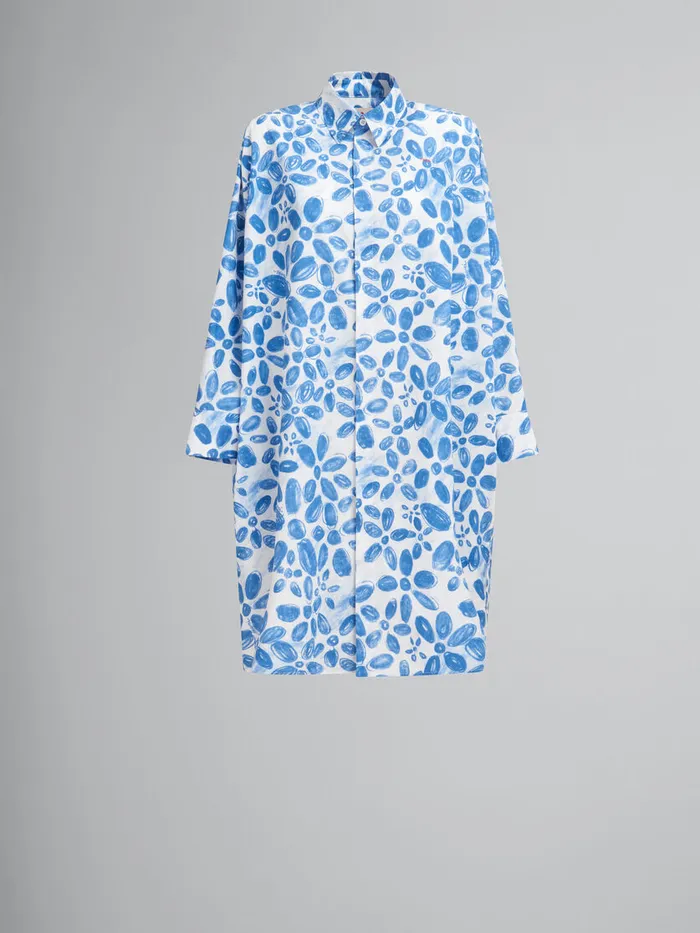 Marni White Poplin Cocoon Dress With Blooming Print Women Dresses