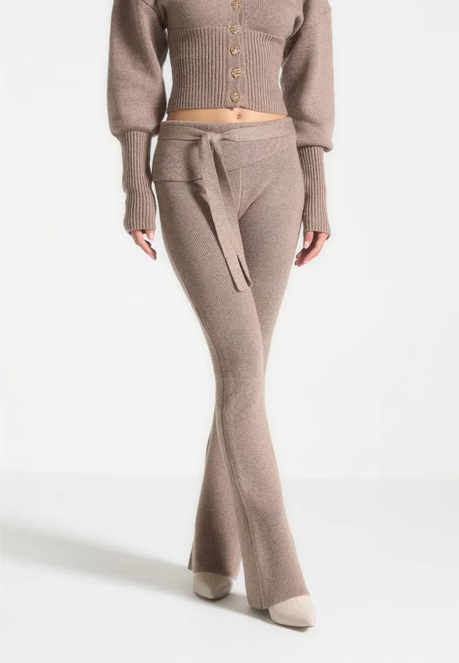 Matching Sets Women Manire De Voir Knitted Fit and Flare Leggings With Belt Taupe