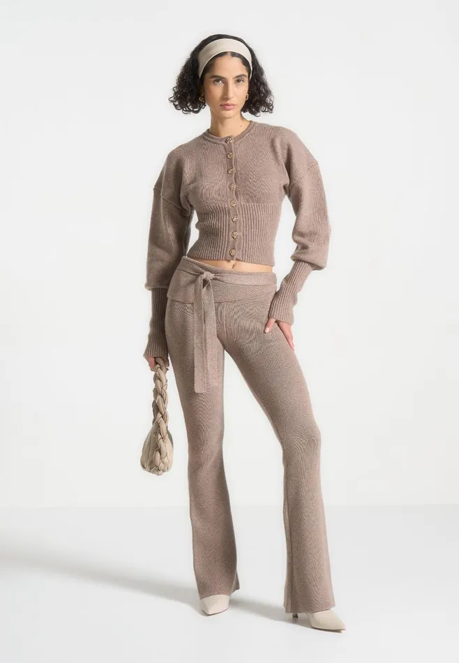 Matching Sets Women Manire De Voir Knitted Fit and Flare Leggings With Belt Taupe