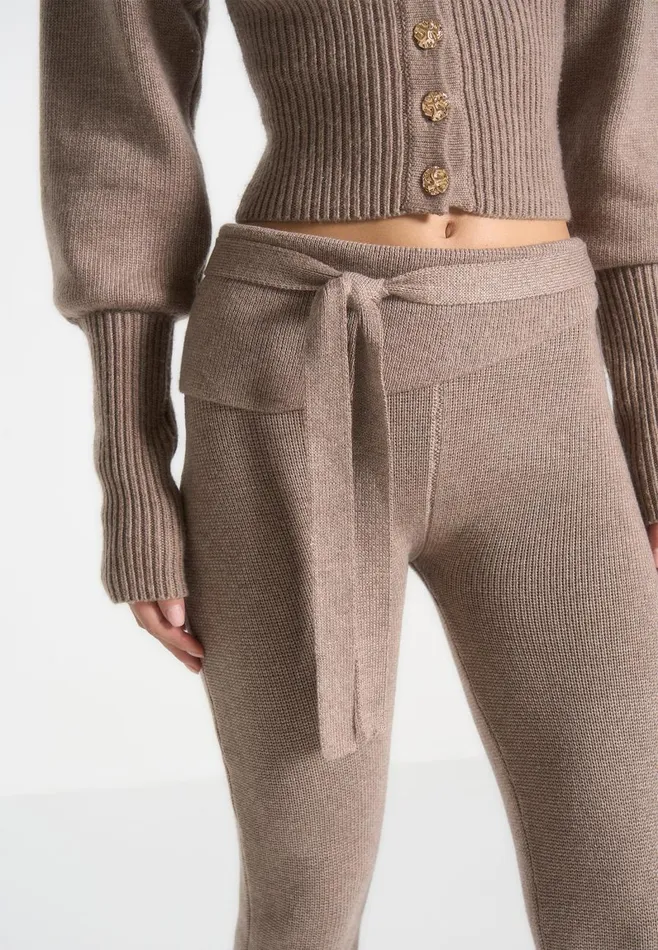Matching Sets Women Manire De Voir Knitted Fit and Flare Leggings With Belt Taupe