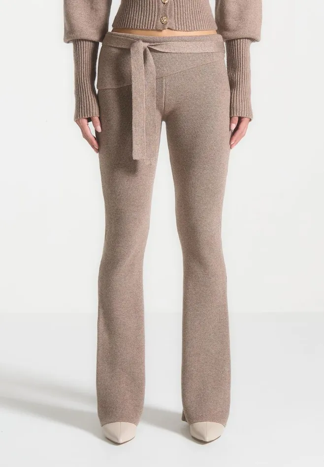 Matching Sets Women Manire De Voir Knitted Fit and Flare Leggings With Belt Taupe