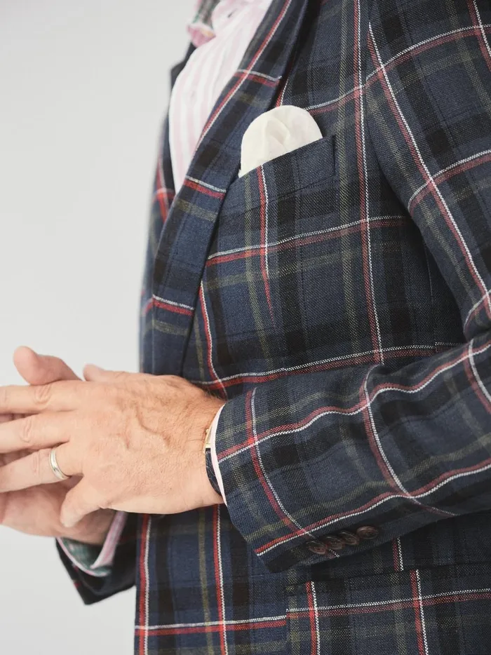 McCown Linen Sport Coat In Plaid Greennavyred Men JMcLaughlin Jackets and Outerwear McCown Linen Sport Coat In Plaid Greennavyred Men JMcLaughlin Jackets and Outerwear