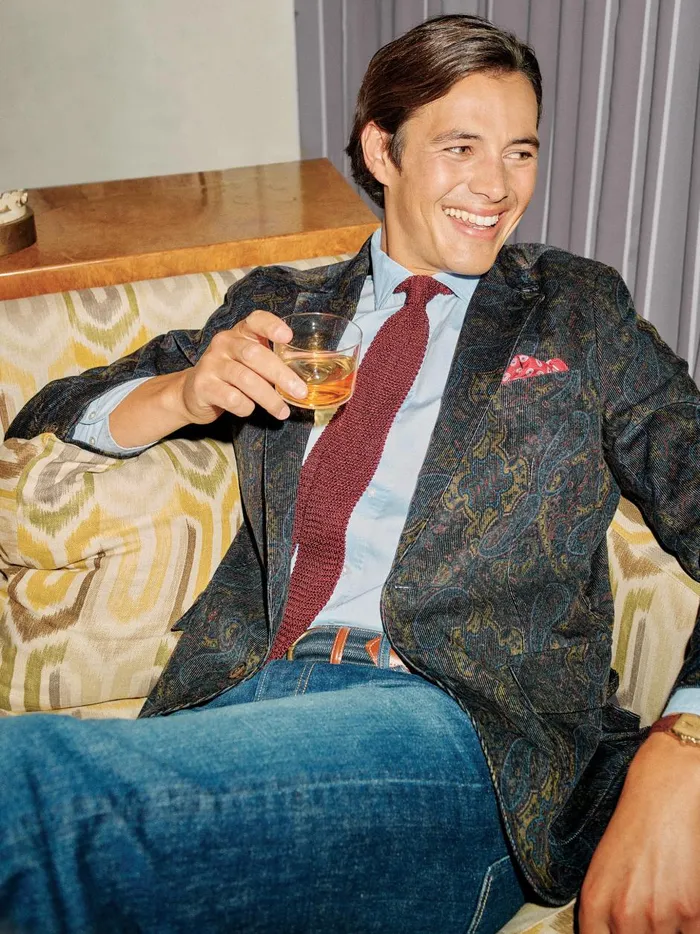 McCown Sport Coat In Paisley Bluebrownyellowred Men JMcLaughlin Jackets and Outerwear