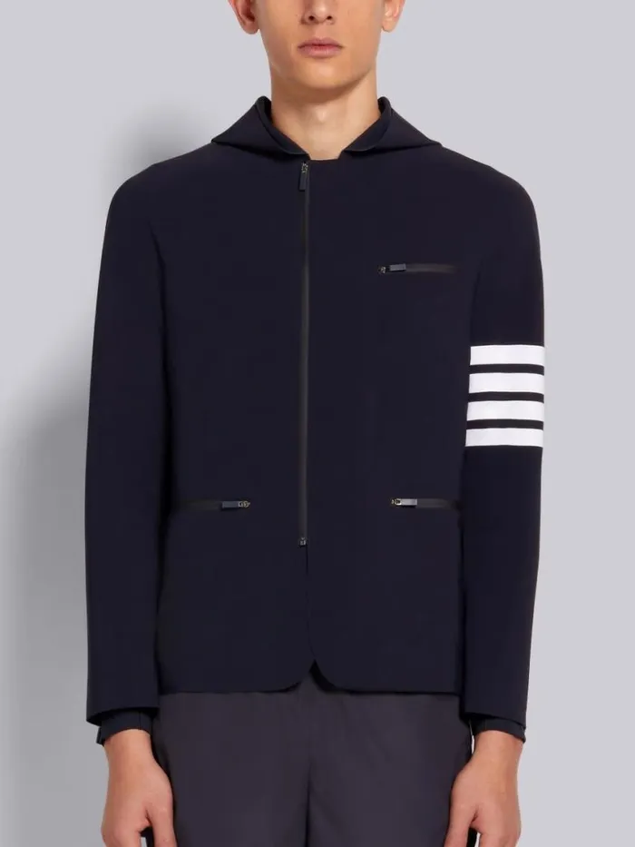 Men 4bar Stripe Hooded Compression Sport Jacket Navy Thom Browne Sweats