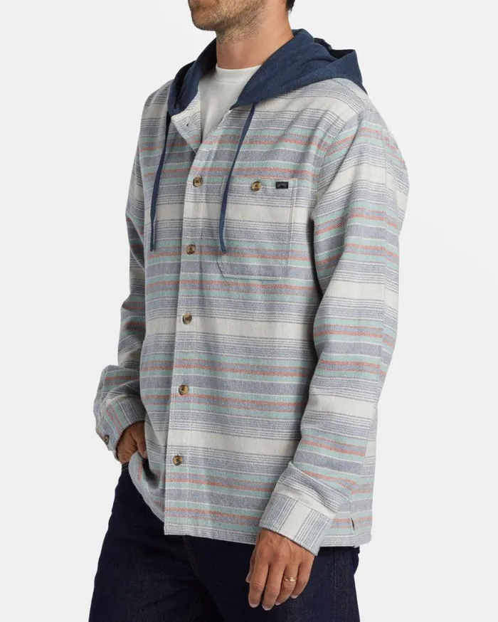 Men Billabong Shirts Baja Hooded Long Sleeve Flannel Shirt Slate Blue Men Billabong Shirts Baja Hooded Long Sleeve Flannel Shirt Slate Blue