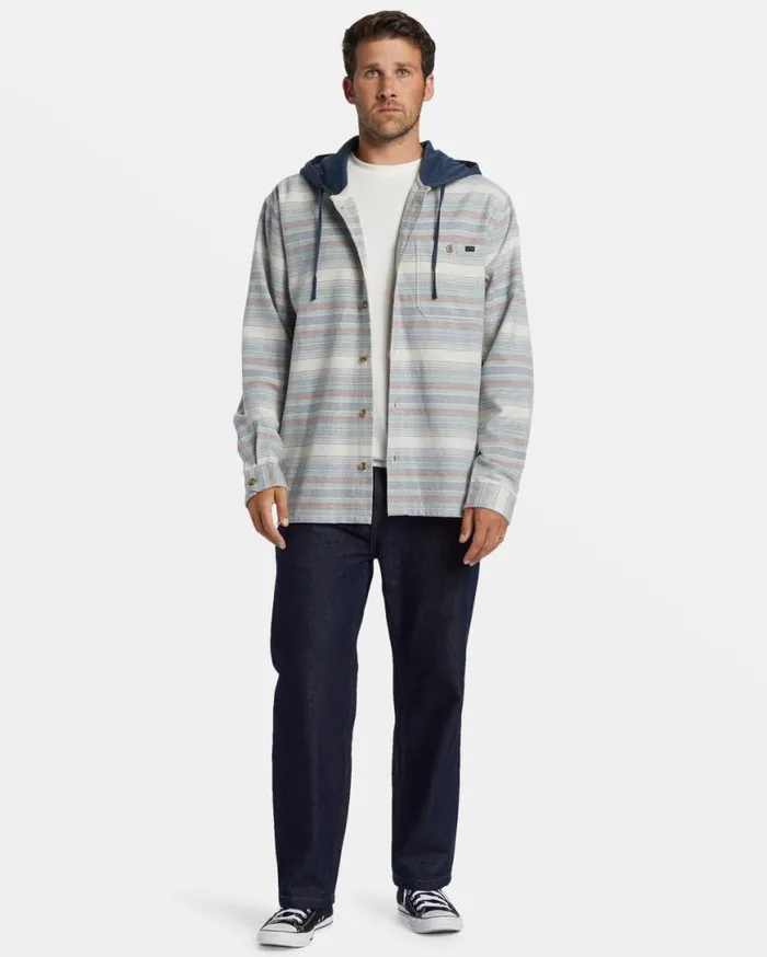 Men Billabong Shirts Baja Hooded Long Sleeve Flannel Shirt Slate Blue Men Billabong Shirts Baja Hooded Long Sleeve Flannel Shirt Slate Blue
