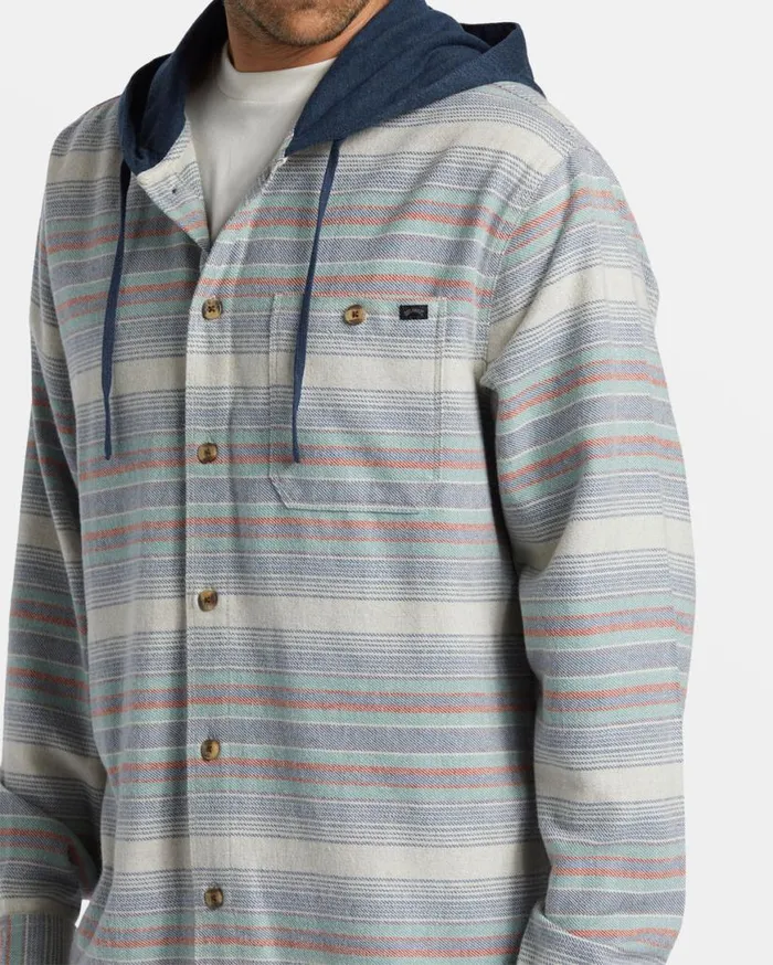 Men Billabong Shirts Baja Hooded Long Sleeve Flannel Shirt Slate Blue Men Billabong Shirts Baja Hooded Long Sleeve Flannel Shirt Slate Blue