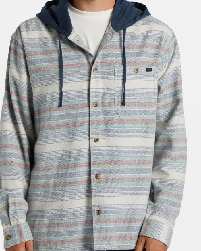 Men Billabong Shirts Baja Hooded Long Sleeve Flannel Shirt Slate Blue Men Billabong Shirts Baja Hooded Long Sleeve Flannel Shirt Slate Blue