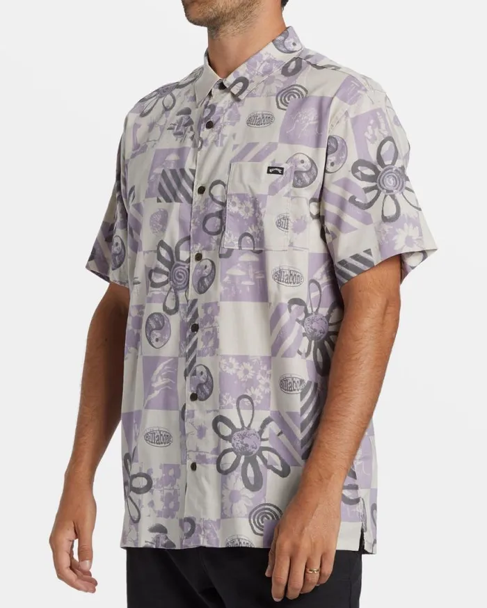 Men Billabong Shirts Double Vision Short Sleeve Shirt Purple Ash Men Billabong Shirts Double Vision Short Sleeve Shirt Purple Ash