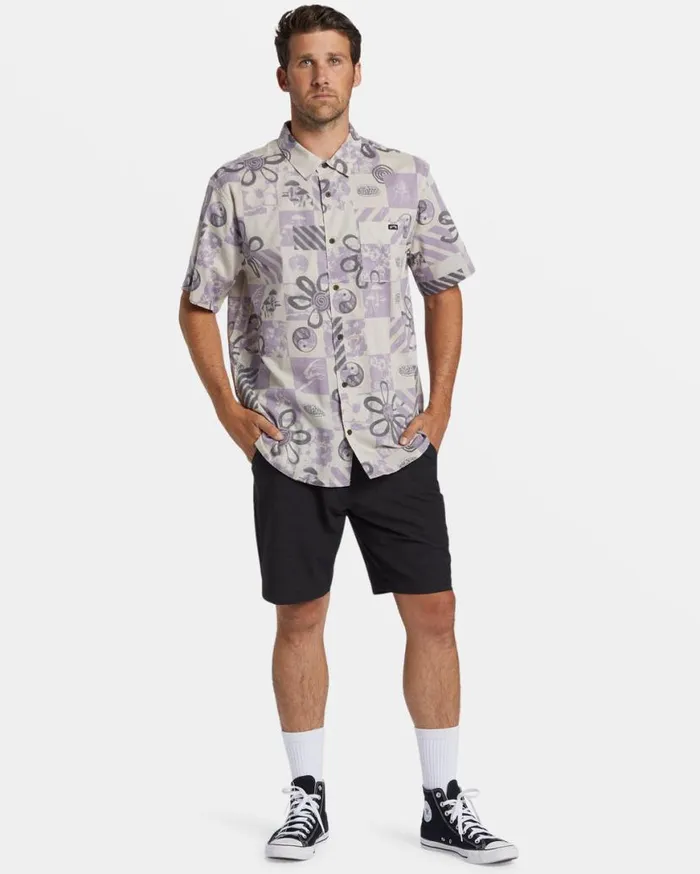 Men Billabong Shirts Double Vision Short Sleeve Shirt Purple Ash Men Billabong Shirts Double Vision Short Sleeve Shirt Purple Ash