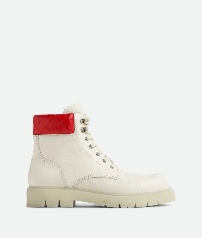Men Boots Bottega Veneta Haddock LaceUp Ankle Boot Whitedeep Red