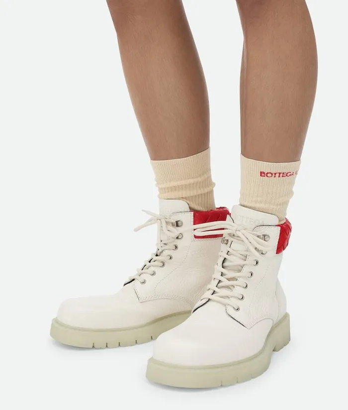 Men Boots Bottega Veneta Haddock LaceUp Ankle Boot Whitedeep Red