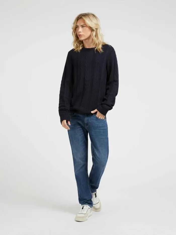 Men Cable Knit Sweater Blue Guess Knitwear And Sweatshirts