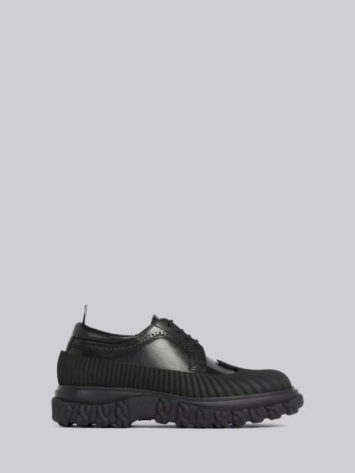 Men Calf Leather Rubber Sole Longwing Duck Shoe Black Thom Browne Brogues and Loafers