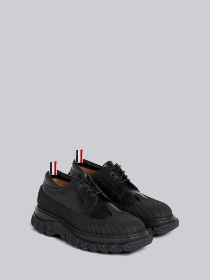 Men Calf Leather Rubber Sole Longwing Duck Shoe Black Thom Browne Brogues and Loafers