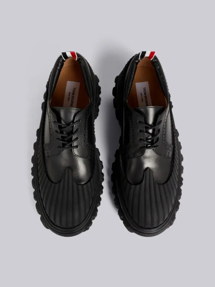 Men Calf Leather Rubber Sole Longwing Duck Shoe Black Thom Browne Brogues and Loafers
