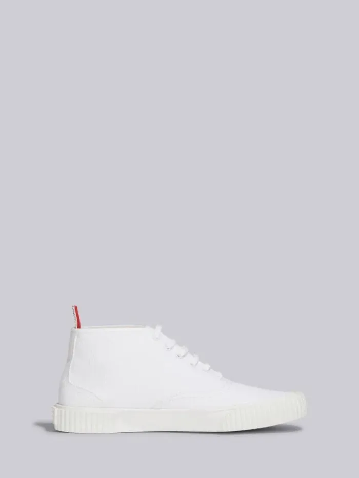 Men Canvas Mid Top Heritage Trainer White Thom Browne Sneakers