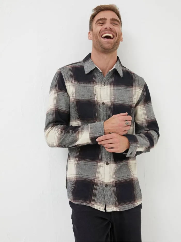 Men Coats and Jackets Fat Face Black Selby Check Shirt