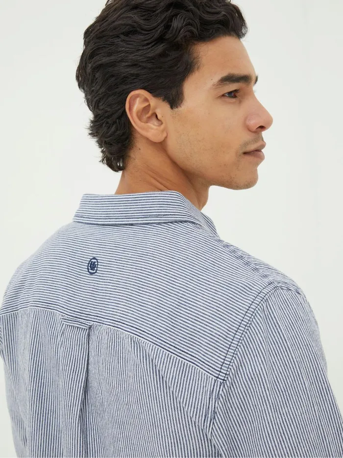 Men Coats and Jackets Fat Face Blue Long Sleeve Nacton Stripe Shirt