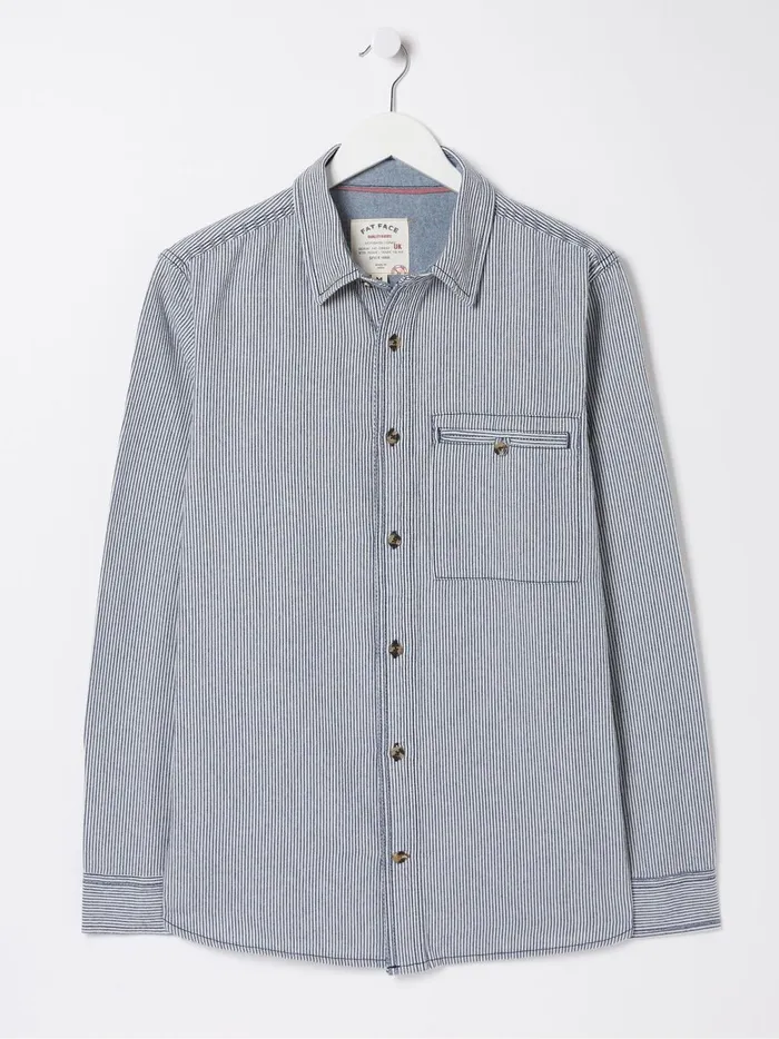 Men Coats and Jackets Fat Face Blue Long Sleeve Nacton Stripe Shirt