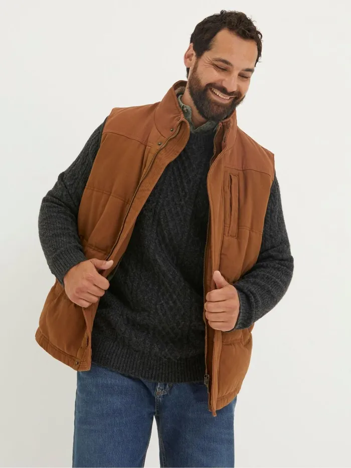 Men Coats and Jackets Fat Face Brown Canvas Gilet Men Coats and Jackets Fat Face Brown Canvas Gilet