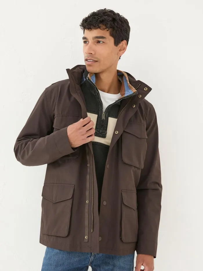 Men Coats and Jackets Fat Face Truro Dark Brown Waterproof Jacket
