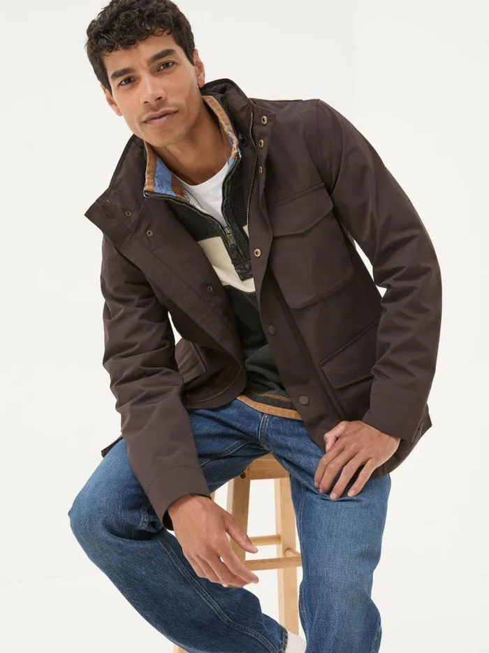 Men Coats and Jackets Fat Face Truro Dark Brown Waterproof Jacket