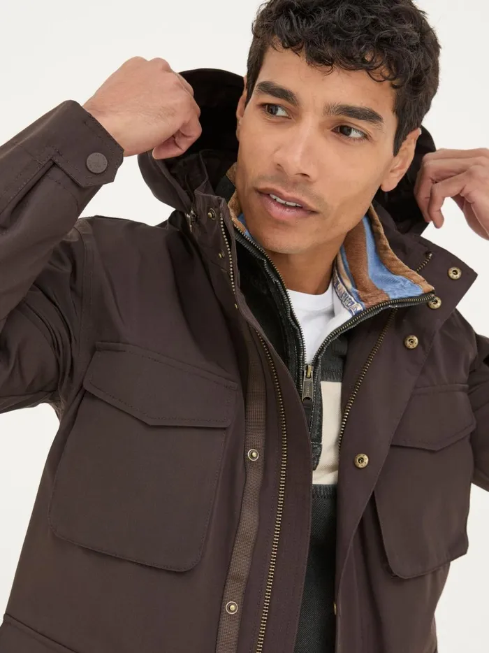 Men Coats and Jackets Fat Face Truro Dark Brown Waterproof Jacket