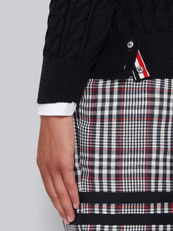 Men Cotton 4bar Cable Knit Crew Neck Pullover Navy Thom Browne Knitwear